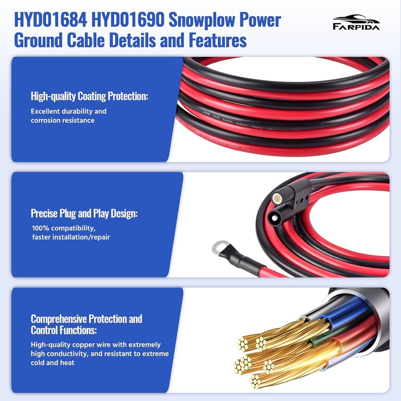 Farpida HYD01684 HYD01690 Truck and Plow Side Power Ground Cable Fit for BOSS Plows Snow Plow Harness Repair Kit Truck and Plow Side Repair Harness Replace BOSS HYD01684 HYD01690 - Image 5